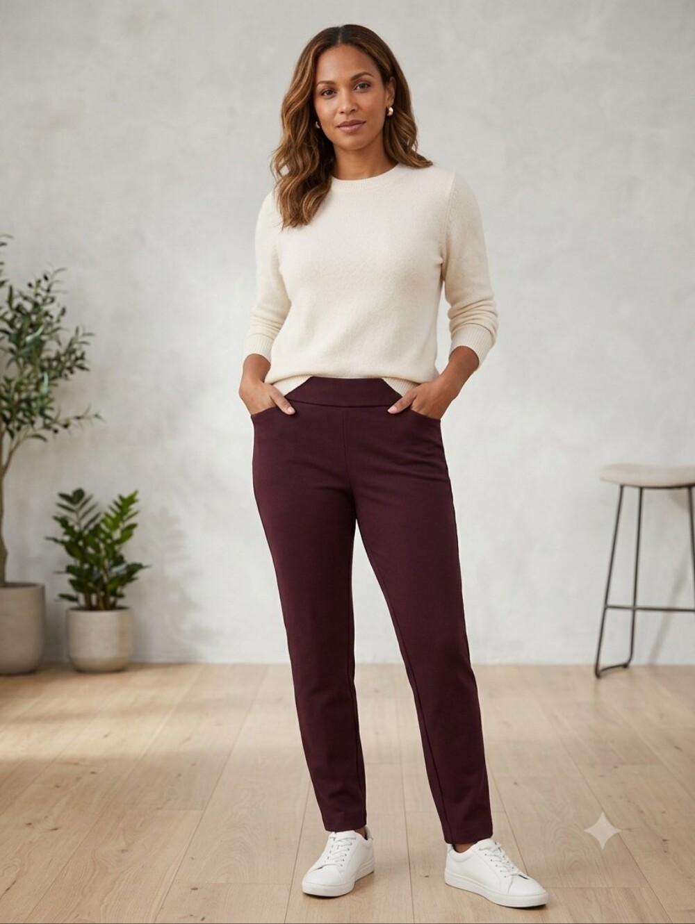 7th Avenue Design Studio NY&Co Plum Burgundy Pull-On Dress Pants XL Tall